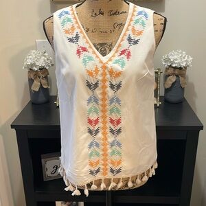 EUC Bohemian Fringe Aztec Print Blouse